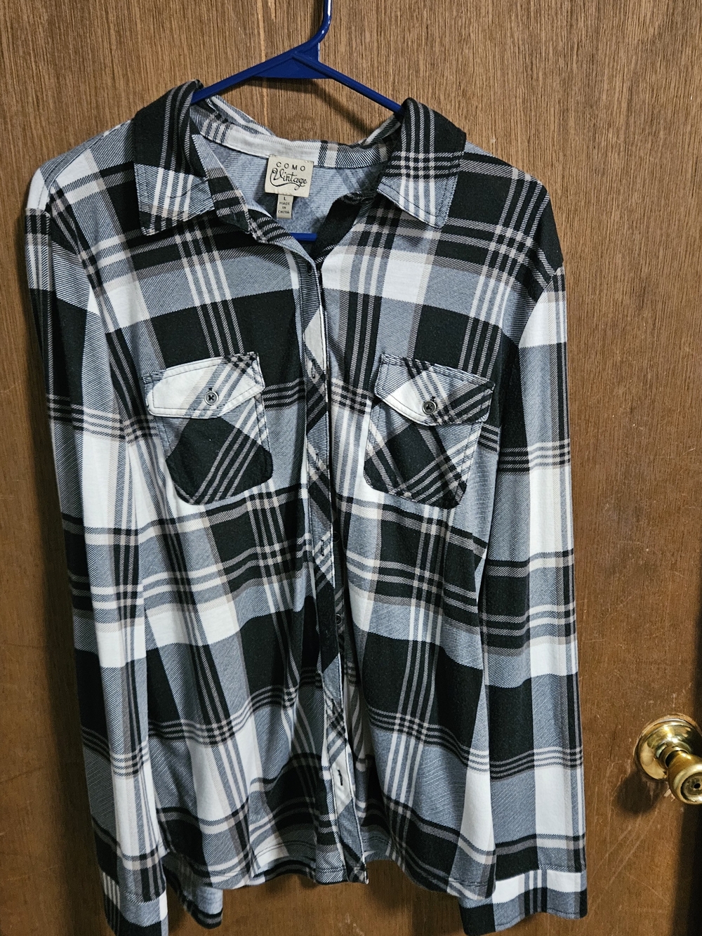 Como Vintage Black and White Plaid Button-Down Shirt